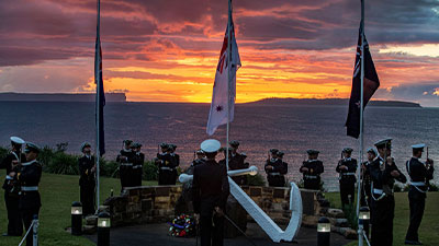 An ANZAC Day Dawn Service overlooking Jervis Bay in New South Wales