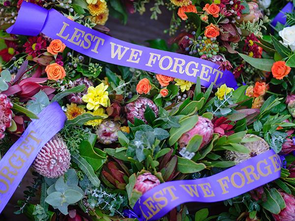 Lest We Forget wreath on ANZAC Day