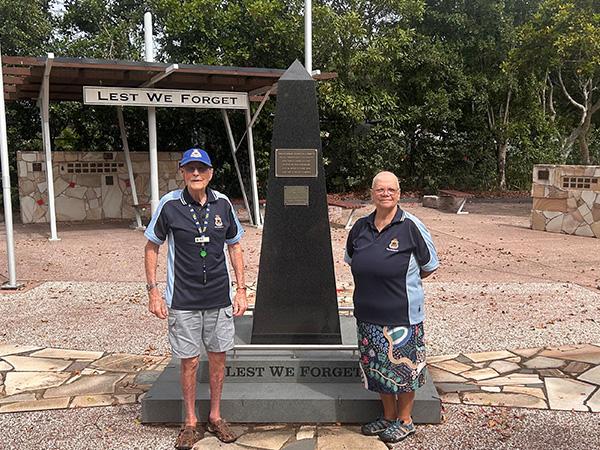 Dickie & Karen At Memorial, RAAF wall & with Memorial Hibiscus.